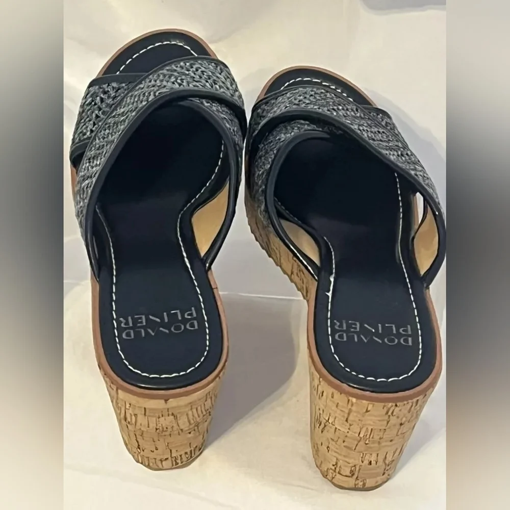 Donald J. Pliner Ilonar Navy Raffia Platform Sandals - Size 10